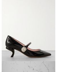 Roger Vivier - Virgule 55 Crystal-Embellished Patent-Leather Mary Jane Pumps - Lyst