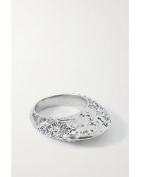 Saint Laurent Gehämmerter Silberfarbener Ring Mit Kristallen - Grau