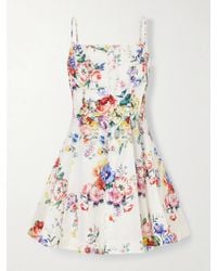 CAMILLA - Paneled Embellished Floral-Print Silk And Linen-Blend Mini Dress - Lyst