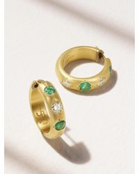 Jenna Blake - Boucles D'Oreilles En Or 18 Carats (750/1000) Diamants Et Émeraudes - Lyst