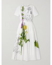 Oscar de la Renta - Belted Floral-Print Cotton-Blend Poplin Midi Dress - Lyst