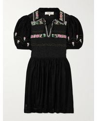 Sea - Brynn Embellished Smocked Velvet Mini Dress - Lyst