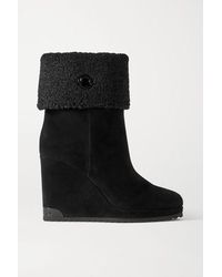 Moncler Bottines Compensées En Daim Doublées De Peau Lainée W Short - Noir