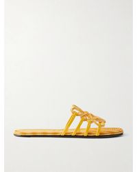Loewe - Paula's Ibiza Leather-Trimmed Embroidered Canvas Slides - Lyst