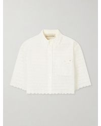 Valentino Garavani - Mossi Logo-Embellished Cropped Broderie Anglaise Cotton Blouse - Lyst