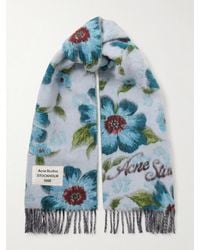 Acne Studios - Écharpe En Laine Mélangée Brossée À Imprimé Fleuri, Appliqué Et Franges - Lyst