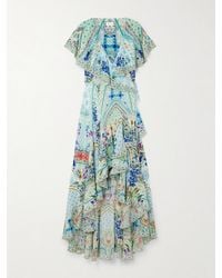 CAMILLA - Asymmetric Crystal-Embellished Ruffled Silk Maxi Wrap Dress - Lyst