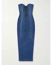 Monot - Strapless Lace-Up Denim Maxi Dress - Lyst