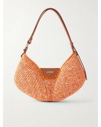 Loewe - Paula's Ibiza Swing Medium Leather-Trimmed Raffia Shoulder Bag - Lyst