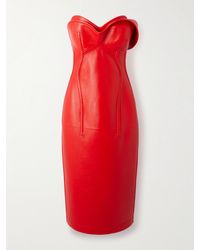 Bottega Veneta - Trägerloses Midikleid Aus Leder Mit Mehrlagigen Details - Lyst