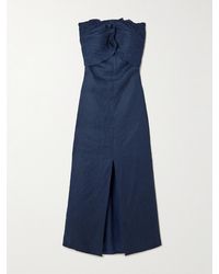 ANDRES OTALORA - Robe Longue Bustier En Lin À Plis Bajo Palmera - Lyst