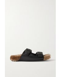 Brunello Cucinelli Bead-embellished Shearling-lined Leather Sandals - Black