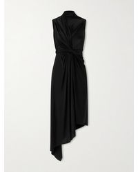 Balenciaga - Asymmetric Draped Knotted Satin-Jersey Dress - Lyst