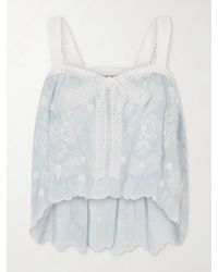 Miguelina - Kaila Cropped Asymmetric Bow-Detailed Embroidered Silk-Blend Voile Top - Lyst