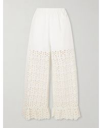 Sea - Leila Broderie Anglaise-Trimmed Cotton And Linen-Blend Wide-Leg Pants - Lyst