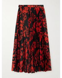 Sacai - Pleated Floral-Print Satin Midi Skirt - Lyst