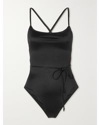 GOOD AMERICAN - Vacay Belted Stretch-Satin Swimsuit - Lyst