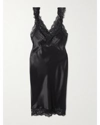 Saint Laurent - Robe En Satin De Soie À Finitions En Dentelle - Lyst