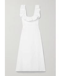 Reformation Amethyst Ruffled Linen Midi Dress - White