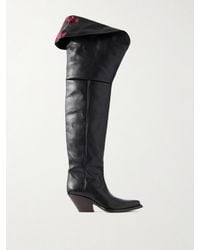 Chloé - Azelan Floral-Embroidered Leather Over-The-Knee Boots - Lyst