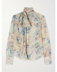 McQueen - Pussy-Bow Floral-Print Silk-Chiffon Blouse - Lyst