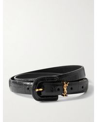 Saint Laurent - Cassandre Embellished Croc-Effect Leather Belt - Lyst