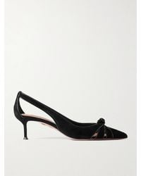 Aquazzura - Premiere 50 Cutout Knotted Suede And Patent-Leather Pumps - Lyst