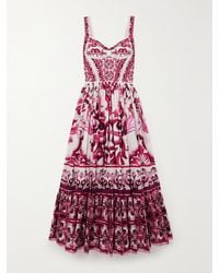 Dolce & Gabbana - Maiolica Pleated Printed Cotton-Poplin Maxi Dress - Lyst