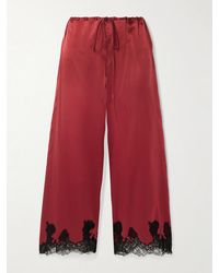 Kiki de Montparnasse - Giselle Lace-Trimmed Stretch-Silk Satin Pajama Pants - Lyst