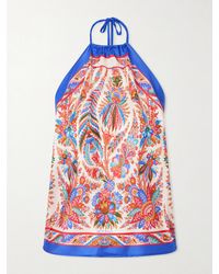 Etro - Cropped Printed Silk-Satin Halterneck Top - Lyst