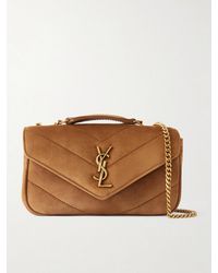 Saint Laurent - Loulou Cassandre-Embellished Suede Shoulder Bag - Lyst