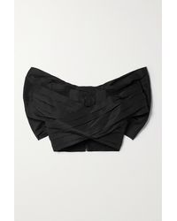 Carolina Herrera Bow-detailed Off-the-shoulder Cropped Silk-faille Top - Black