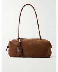 Max Mara - Logo-Debossed Leather-Trimmed Suede Shoulder Bag - Lyst