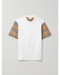 Burberry - Checked Poplin-Trimmed Cotton-Jersey T-Shirt - Lyst