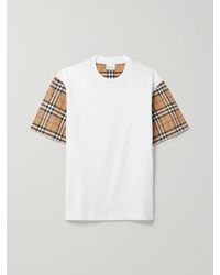 Burberry - Checked Poplin-Trimmed Cotton-Jersey T-Shirt - Lyst