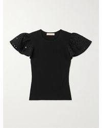 Ulla Johnson - Edith Embroidered Ruffled Ribbed-Knit Top - Lyst