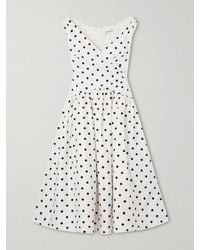 Self-Portrait - Wrap-Effect Gathered Polka-Dot Cotton-Poplin Midi Dress - Lyst