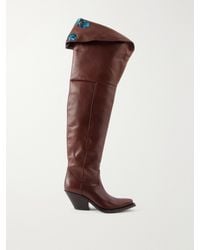 Chloé - Azelan Floral-Embroidered Leather Over-The-Knee Boots - Lyst