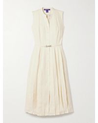 Ralph Lauren - Kennedi Belted Pleated Linen Midi Dress - Lyst