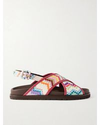Missoni - Allan Striped Leather-Trimmed Lurex Sandals - Lyst