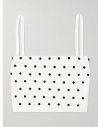 Carolina Herrera - Cropped Crystal-Embellished Knitted Top - Lyst