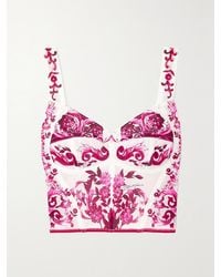 Dolce & Gabbana - Maiolica Floral-Print Mesh Bustier Top - Lyst