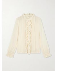 Doen - Magdeleine Ruffled Lace-Trimmed Silk-Chiffon Blouse - Lyst