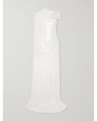 Marmar Halim - One-Shoulder Cape-Effect Draped Sequined Silk-Blend Gown - Lyst