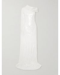 Marmar Halim - Asymmetrische Robe Aus Einer Seidenmischung Mit Raffungen, Pailletten Und Cape-Effekt - Lyst