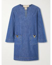 Valentino Garavani - Vlogo Embellished Denim Mini Dress - Lyst