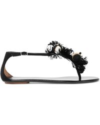 Aquazzura Tropicana Embellished Suede Sandals - Black