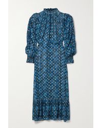 Sea Maxikleid Aus Georgette Mit Fil Coupé, Blumenprint Und Raffungen - Blau