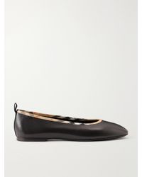 Burberry - Check-Trimmed Leather Ballet Flats - Lyst