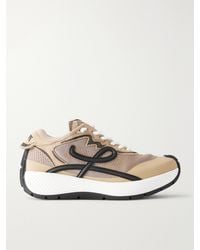 Loewe - Pogo Logo-Detailed Suede-Trimmed Knitted Sneakers - Lyst